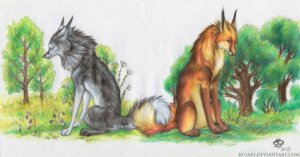 Rating: Safe Score: 0 Tags: ambiguous_gender bluari brown_body brown_fur brown_nose canid canine detailed_background digitigrade duo e621 eyes_closed feet feral fluffy fluffy_tail forest fox fur grass grey_body grey_fur hindpaw leaf looking_back mammal nature neck_tuft orange_body orange_fur outside paws plant sitting sky snout spring_(season) summer tail text tree tuft url whiskers white_body white_fur User: bunchy7s