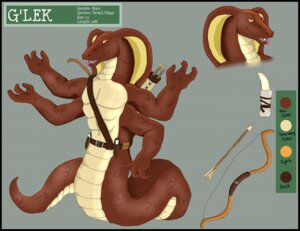 Rating: Safe Score: 0 Tags: 3_fingers 4_arms anthro apode arrow_(weapon) bow_(weapon) brown_body brown_scales brown_skin draconcopode e621 fangs fingers g'lek_tarssza jupiter_fox knife legless male model_sheet multi_arm multi_limb naga open_mouth quiver_(object) ranged_weapon reptile scales scalie serpentine simple_background snake snake_hood solo ta'rall tan_body tan_scales tan_skin teeth tongue tongue_out weapon User: bunchy7s