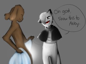 Rating: Questionable Score: 0 Tags: 4:3 anthro augustus_(bcb) bittersweet_candy_bowl canid canine canis david_(bcb) domestic_cat domestic_dog duo e621 felid feline felis flashing fur male mammal smile unknown_artist white_body white_fur User: bunchy7s