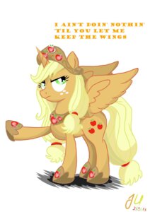 Rating: Safe Score: 0 Tags: 2013 alternate_species applejack_(mlp) cutie_mark e621 english_text equid equine feathered_wings feathers female feral friendship_is_magic hair hasbro hi_res horn mammal my_little_pony mythological_creature mythological_equine mythology quadruped solo tail teammagix text winged_unicorn wings User: bunchy7s