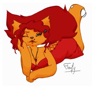 Rating: Safe Score: 0 Tags: anthro breasts canid canine clothing e621 facial_piercing female fleufy fox green_eyes hair heart_symbol mammal piercing red_hair simple_background solo white_background User: bunchy7s