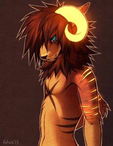 Rating: Safe Score: 0 Tags: 2013 anthro blue_eyes brown_hair curled_horn demon digital_media_(artwork) e621 falvie felid glowing glowing_horn hair half-length_portrait hi_res horn hybrid kage_(lupaloveless) lion looking_at_viewer male mammal markings nude pantherine piercing portrait solo User: bunchy7s