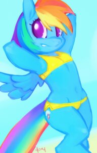 Rating: Questionable Score: 0 Tags: 2012 anthro anthrofied blue_body blue_feathers blue_fur clothing doxy e621 equid equine feathered_wings feathers female friendship_is_magic fur hair hasbro hi_res long_hair mammal multicolored_hair my_little_pony mythological_creature mythological_equine mythology pegasus purple_eyes rainbow_dash_(mlp) rainbow_hair smile solo tail wings User: bunchy7s