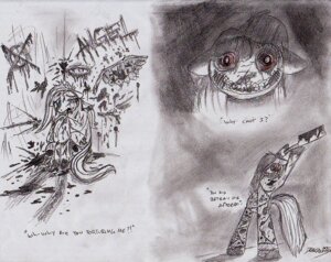 Rating: Questionable Score: 0 Tags: 2011 blood blue_eyes bodily_fluids cleaver_(weapon) creepy crying cupcakes_(mlp_fanfic) cutie_mark dialogue duo e621 earth_pony english_text equid equine female fluttershy_(mlp) friendship_is_magic gore greyscale handwritten_text hasbro horse insane mammal melee_weapon monochrome my_little_pony mythological_creature mythological_equine mythology nightmare_fuel pegasus pinkamena_(mlp) pinkie_pie_(mlp) pony red_eyes signature sketch smile soul_devouring_eyes stare tail tears text unknown_artist weapon wings User: bunchy7s