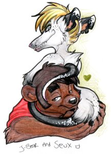 Rating: Safe Score: 0 Tags: american_opossum anthro bangs bear black_claws black_markings blonde_hair blue_eyes brown_eyes brown_hair brown_nose claws clothing colored duo e621 english_text eyebrows female freckled_face freckled_shoulders freckles fur grey_body grey_fur hair heart_symbol long_snout looking_at_viewer low_res male mammal markings marsupial painting_(artwork) pink_nose red_clothing red_topwear round_ears short_hair simple_background smile snout tail teeth text thick_eyebrows topwear traditional_media_(artwork) traditional_painting_(artwork) virginia_opossum white_background zeriara User: bunchy7s
