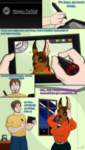 Rating: Safe Score: 0 Tags: 4:7 breaking_the_fourth_wall brown_hair comic dialogue drawing_tablet drawn_over e621 english_text facial_hair female hair hi_res human lagomorph leporid magic male mammal nisharu rabbit smile tablet tablet_pen talking_to_artist talking_to_drawing text transformation transformation_app transformation_through_technology User: bunchy7s