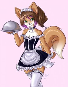 Rating: Safe Score: 0 Tags: anthro biped breasts brown_hair canid canine choker clothed clothing e621 female fennec_fox fox green_eyes hair hi_res jewelry legwear looking_at_viewer maid_headdress maid_uniform male_(lore) mammal necklace pink_background raised_arm raised_tail simple_background sky_(sky) small_breasts solo standing stockings tail tray true_fox unicornblue uniform walking User: bunchy7s