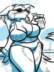 Rating: Questionable Score: 0 Tags: 3:4 anthro bikini canid canine canis charly clothed clothing e621 emmm eyewear female kitchen mammal overweight overweight_anthro overweight_female simple_background skimpy solo sunglasses swimwear tail thick_thighs two-piece_swimsuit wolf User: bunchy7s