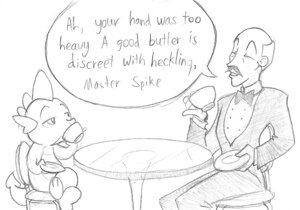 Rating: Safe Score: 0 Tags: alfred_pennyworth anthro batman_(series) beverage black_and_white butler chair crossover dc_comics dialogue dragon duo e621 english_text food friendship_is_magic furniture hasbro human male mammal monochrome my_little_pony mythological_creature mythological_scalie mythology scalie simple_background spike_(mlp) table tail tea text unknown_artist white_background User: bunchy7s