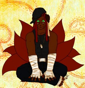 Rating: Safe Score: 0 Tags: 4_toes 5_fingers abstract_background anthro bandage baseball_cap belt biped bottomwear brown_body brown_fur canid canine canis claws clothing collarbone crossed_legs dog_tags domestic_dog dreadlocks e621 eyewear feet fingers foot_wraps front_view full-length_portrait fur glasses green_eyes hair hand_wraps hat headgear headwear looking_at_viewer male mammal mess1ah multi_tail pants pince-nez portrait raised_tail red_body red_fur red_hair shirt sideways_baseball_cap sitting smile solo tail tank_top toes topwear wraps User: bunchy7s