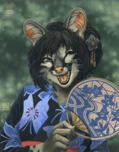 Rating: Safe Score: 0 Tags: 2008 abstract_background accessory anthro asian_clothing clothing e621 east_asian_clothing echo_(kacey) felid female hair_accessory hand_fan japanese_clothing kacey kanzashi mammal obi one_eye_closed simple_background smile solo uchiwa_fan wink yukata User: bunchy7s