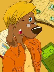 Rating: Safe Score: 0 Tags: 3:4 abstract_text anthro biped blonde_eyebrows blonde_hair blue_eyes book brown_body brown_nose brown_skin bust_portrait canid canine canis clothing digital_media_(artwork) domestic_dog e621 english_text eyebrows eyewear floppy_ears front_view glasses hair hi_res homework italian jacket kiwi95 looking_at_viewer male mammal one_eye_closed open_mouth open_smile orange_outerwear portrait pose shirt simple_background smile snout solo standing student text three-quarter_view topwear wink yellow_background yellow_clothing yellow_topwear User: bunchy7s