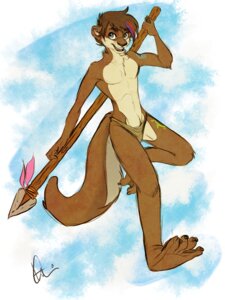 Rating: Safe Score: 0 Tags: 4_toes anthro barefoot biped black_nose blue_eyes bottomwear brown_body brown_fur brown_hair clothed clothing e621 feet fur hair laphund_(artist) loincloth male mammal melee_weapon membrane_(anatomy) mustelid otter paws polearm solo spear toes topless tribal weapon webbed_feet User: bunchy7s