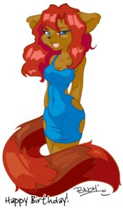 Rating: Questionable Score: 0 Tags: 2004 anthro birthday black_nose blue_eyes breasts brown_body brown_fur cleavage clothed clothing dan_and_mab's_furry_adventures domestic_ferret dress e621 english_text eyelashes female fur hair happy_birthday long_hair looking_at_viewer mammal markings mustelid musteline nipple_outline omgtkb open_mouth red_hair ring_(marking) ringed_tail sideless_clothing sideless_dress simple_background skimpy solo striped_markings striped_tail stripes tail tail_markings text true_musteline weasel white_background wildy User: bunchy7s