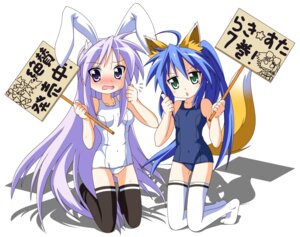 Rating: Safe Score: 0 Tags: ahoge animal_humanoid blue_eyes blue_hair blush bodily_fluids canid canid_humanoid canine canine_humanoid clothing duo e621 female fox fox_humanoid fox_tail gesture green_eyes hair hand_gesture holding_object holding_sign humanoid kagami_hiiragi kneeling konata_izumi lagomorph lagomorph_humanoid legwear leporid_humanoid looking_at_viewer lucky_star mammal mammal_humanoid markings mole_(marking) monotone_clothing monotone_school_swimsuit monotone_swimwear one-piece_swimsuit purple_eyes purple_hair rabbit_humanoid rindou_(awoshakushi) school_swimsuit sign simple_background sweat sweatdrop swimwear tail thigh_highs thumbs_up toony User: bunchy7s
