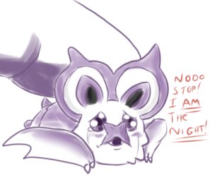 Rating: Safe Score: 0 Tags: ambiguous_gender bat blush bodily_fluids duo e621 english_text fangs generation_6_pokemon mammal membrane_(anatomy) membranous_wings monochrome nintendo noibat pokemon pokemon_(species) stop_touching_me_i_am_the_night tears teeth text unknown_artist wings User: bunchy7s