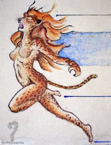 Rating: Questionable Score: 0 Tags: 2006 anthro catwarrior_(artist) e621 eyes_closed felid female hair leopard mammal nude open_mouth orange_hair pantherine running solo speedlines traditional_media_(artwork) User: bunchy7s