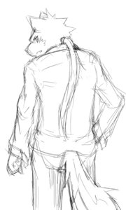 Rating: Safe Score: 0 Tags: 3:5 anthro biped black_and_white canid canine canis clothed clothing domestic_dog e621 fist frown fully_clothed fur hair hand_on_hip long_hair looking_back male mammal monochrome ponytail rear_view silverio simple_background sketch solo standing tail white_background User: bunchy7s