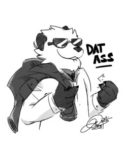 Rating: Safe Score: 0 Tags: 4_fingers anthro bear bite biting_lip biting_own_lip claws clothed clothing dark_clothing dark_nose dark_topwear e621 emanata english_text eyewear finger_claws fingers front_view fully_clothed fur giant_panda hair half-length_portrait holding_clothing holding_jacket holding_object holding_topwear jacket male mammal monochrome portrait self_bite simple_background smile snapping_fingers snout solo sunglasses super-tuler tairu text three-quarter_view topwear white_background white_body white_dress_shirt white_fur white_hair User: bunchy7s