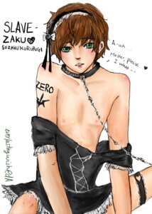 Rating: Explicit Score: 0 Tags: beige_skin code_geass collar crossdressing front_view human kururugi_suzaku leash maid male male_only rule34 slave solo tattoo User: bunchy7s