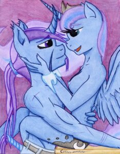 Rating: Questionable Score: 0 Tags: anthro anthrofied azure_night canon_x_oc duo e621 equid equine fan_character feathered_wings feathers female friendship_is_magic hair hasbro horn male male/female mammal mostly_nude my_little_pony mythological_creature mythological_equine mythology princess_luna_(mlp) smile the1king traditional_media_(artwork) unicorn winged_unicorn wings User: bunchy7s