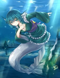Rating: Safe Score: 0 Tags: aquatic asian_clothing blush breasts cheungchz cleavage clothed clothing curly_hair e621 east_asian_clothing female fin fish_tail full-length_portrait green_eyes green_hair hair head_fin hi_res japanese_clothing light looking_at_viewer merfolk monster_girl_(genre) non-mammal_breasts plant portrait smile solo split_form sunlight touhou underwater wakasagihime water User: bunchy7s
