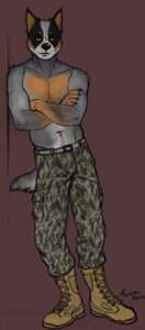 Rating: Safe Score: 0 Tags: 2012 anthro athletic athletic_anthro athletic_male belt black_body black_fur boots bottomwear brown_body brown_eyes brown_fur canid canine canis clothed clothing combat_boots domestic_dog e621 eyebrows fingernails fingers footwear fur green_bottomwear green_clothing green_pants grey_body grey_fur hi_res leaning_on_wall male mammal mariart maroon_background military_pants multicolored_body multicolored_fur nails pants shoes simple_background smile solo tail topless User: bunchy7s