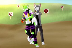Rating: Safe Score: 0 Tags: akita anthro canid canine canis clothing domestic_cat domestic_dog duo e621 felid feline felis female gun hoodie husky kelliker kerchief male mammal nerf niic nordic_sled_dog purple_clothing ranged_weapon shooting_range spitz tail topwear vandal weapon User: bunchy7s