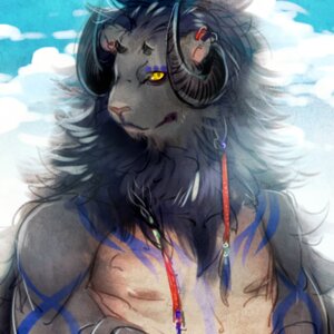 Rating: Safe Score: 0 Tags: 1:1 anthro baphomet_(deity) bodypaint bovid bovid_horn caprine caprine_demon caprine_horn clothed clothing deity demon e621 face_paint facial_paint felid fur goat_demon grey_body grey_fur horn hybrid lion looking_at_viewer male mammal mane manly nipples pantherine piercing ram_horn smile solo topless tribal yellow_eyes 彩音色人 User: bunchy7s