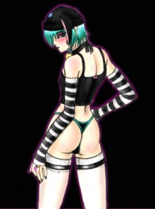 Rating: Questionable Score: 0 Tags: bell blush butt clothed clothing crossdressing e621 femboy green_hair hair hannie_one hat headgear headwear hi_res human legwear looking_at_viewer makeup male mammal not_furry onegathos pose solo standing stockings thong underwear User: bunchy7s