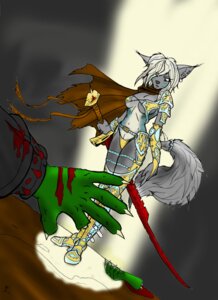 Rating: Questionable Score: 0 Tags: akita akita_(artist) anthro armor blood bodily_fluids breasts canid canine canis domestic_dog duo e621 ear_piercing female fluffy fluffy_tail fur grey_body grey_fur hi_res mammal melee_weapon piercing solo_focus spitz sword tail unconvincing_armor weapon User: bunchy7s