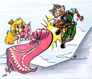 Rating: Safe Score: 0 Tags: 2009 anthro breasts bump butt canid canine crossover crown duo e621 female fox fox_mccloud great_fox headgear human humor male mammal margeaux_mcclelland mario_bros mercenary nintendo one_eye_closed princess princess_peach royalty star_fox super_smash_bros. tail wink User: bunchy7s