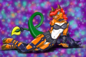 Rating: Questionable Score: 0 Tags: abstract_background anthro blue_eyes bondage_gear breasts chimera clothing collar digital_media_(artwork) e621 female frozen_over hair hooves horn hybrid mammal red_hair simple_background solo User: bunchy7s