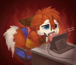 Rating: Safe Score: 0 Tags: 2014 anthro big_eyes blue_eyes bodily_fluids breaking_the_fourth_wall canid canine computer creating_art desk dialogue digital_media_(artwork) digital_painting_(artwork) drawing_(action) drawing_tablet drooling e621 electronics english_text fox furniture male mammal melting open_mouth painting_(artwork) red_fox saliva silverfox5213 silverfox5213_(character) solo sweat table tablet tablet_pen talking_to_artist text tongue tongue_out true_fox wet User: bunchy7s