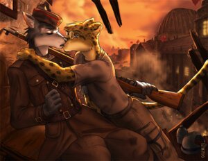 Rating: Safe Score: 0 Tags: 2005 anthro armor armored_vehicle background_character belt berlin_(city) brown_eyes canid canine canis canteen cheetah city city_background city_destruction clothed clothing cloud damaged_building destruction digital_media_(artwork) dog_tags duo e621 eye_contact eyes_closed eyewear felid feline fire flag flag_(object) fur glasses grey_body grey_fur gun hat headgear headwear helmet holding_gun holding_object holding_ranged_weapon holding_rifle holding_weapon inner_ear_fluff kissing looking_at_another machine male male/male mammal markings military military_uniform neo-classical_architecture outside overcast ranged_weapon rifle rubendevela ruins russian signature sky smoke soviet_flag soviet_union spots spotted_body spotted_fur spotted_markings spotted_tail striped_markings striped_tail stripes tail tail_markings tank_(vehicle) tracked_vehicle tuft turret unavailable_at_source uniform united_states_of_america vehicle war warm_colors weapon wolf world_war_2 yellow_body yellow_fur User: bunchy7s