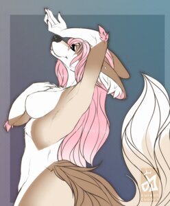 Rating: Questionable Score: 0 Tags: anthro big_tail canid canine cuteancuddly e621 female fluffy hair hi_res long_hair looking_at_viewer mammal pink_hair sketch snuggieboo solo tail User: bunchy7s