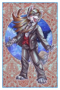 Rating: Safe Score: 0 Tags: 2:3 abstract_background anthro blush canid canine canis clothed clothing cockiestspaniel e621 ear_piercing eyewear fully_clothed glasses hair long_hair male mammal night open_mouth piercing pose simple_background sky solo star starry_sky suit tail wolf User: bunchy7s