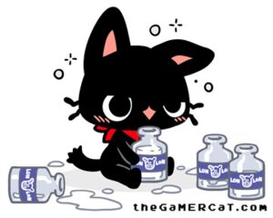 Rating: Safe Score: 0 Tags: 5:4 ambiguous_gender black_body black_fur blush bottle bubble clothing container domestic_cat drinking drunk drunk_bubble e621 felid feline felis fur gamercat_(character) kerchief low_res mammal milk samantha_whitten solo substance_intoxication tail text the_gamercat url User: bunchy7s