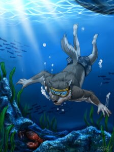 Rating: Safe Score: 0 Tags: 2011 ambient_fish ambient_sealife anthro aquatic arthropod as40728 black_nose bottomwear bubble canid canine canis claws clothed clothing crab crustacean decapod detailed detailed_background diving duo e621 eyewear feral fish goggles light malacostracan male mammal sea seaweed shorts solo_focus sunlight tail toony topless underwater water wave wolf User: bunchy7s