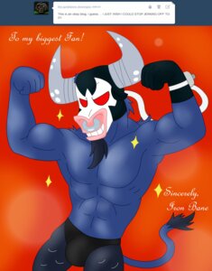 Rating: Questionable Score: 0 Tags: abs anthro bane_(dc) batman_(series) biped blackbewhite2k7 bovid bovine bulge clothed clothing crossover dc_comics e621 european_mythology facial_piercing flexing friendship_is_magic greek_mythology hasbro hi_res iron_will_(mlp) male mammal mask minotaur muscular muscular_anthro muscular_male my_little_pony mythology nose_piercing nose_ring parody piercing pose red_eyes ring_piercing septum_piercing smile solo standing tail tail_tuft topless tuft underwear User: bunchy7s