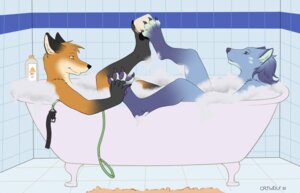 Rating: Questionable Score: 0 Tags: anthro bathing bathtub between_toes bubble_bath canid canine catwolf claw_foot_bathtub duo e621 feet female foot_fetish foot_grab foot_play footsie fox hindpaw kintuse luucy male mammal mink mustelid musteline paws toes true_musteline User: bunchy7s
