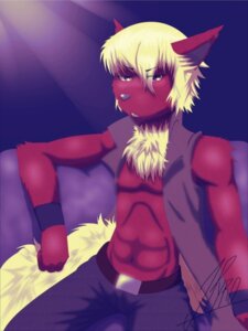 Rating: Safe Score: 0 Tags: 2012 abs abstract_background anthro biped blush brown_eyes chest_tuft clothed clothing e621 eeveelution flareon fluffy fluffy_tail fur generation_1_pokemon jacket jackpyro looking_at_viewer male nintendo pokemon pokemon_(species) pokemorph pose red_body red_fur simple_background sitting solo tail topless topwear tuft wristband User: bunchy7s