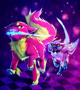 Rating: Safe Score: 0 Tags: 2011 ambiguous_gender avian beak bell canid canine canis collar colorful_theme detailed digital_media_(artwork) digital_painting_(artwork) domestic_dog duo e621 falvie fangs feathered_wings feathers feral fionbri glowstick gryphon mammal mythological_avian mythological_creature mythology painting_(artwork) race runenora simple_background sparklefur tail teeth toony vincien_(runenora) wings y2k_(graphic_design) User: bunchy7s