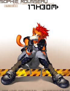 Rating: Safe Score: 0 Tags: alternative_fashion anthro armor armored_boots barricade_tape biped boots breasts butt caution_tape cleavage clothed clothing cyberpunk domestic_cat e621 felid feline felis female footwear fur greaves green_eyes hair hazard_stripes j_axer mammal orange_body orange_fur red_hair shoes sitting solo sophie_rousseau tail text url wide_hips y2k_(graphic_design) User: bunchy7s