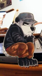 Rating: Safe Score: 0 Tags: 3_toes 4_fingers anthro barefoot baseball_cap bear biped black_body black_fur black_nose bottomwear cargo_pants claws clothed clothing computer crossed_arms e621 electronics feet fingers frown fully_clothed fur giant_panda grandfathered_content hat headgear headwear laptop male mammal pants sitting solo super-tuler tairu toes white_body white_fur User: bunchy7s