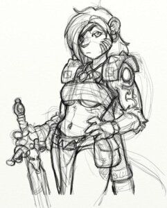 Rating: Questionable Score: 0 Tags: 2008 anthro armor bag battia belt belt_pouch black_and_white bottomwear bracers breasts broadsword chest_wraps claymore clothed clothing e621 eye_patch eyewear female fur greyscale hair hand_on_hip jewelry leather loincloth longsword looking_at_viewer mammal melee_weapon monochrome mustelid necklace otter pauldron pendant scabbard simple_background sketch solo striped_body striped_fur stripes sword tattoo troy unconvincing_armor under_boob warrior weapon white_background wraps User: bunchy7s