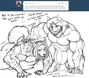 Rating: Explicit Score: 0 Tags: 2013 abs anthro biceps big_bulge bulge canid canine canis clothing daigo daigo_(character) dialogue duo e621 english_text exercise hair male male/male mammal muscular pecs raised_tail simple_background sketch tail text thick_thighs tumblr white_background wide_hips wolf User: bunchy7s