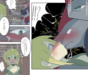 Rating: Safe Score: 0 Tags: accidental_kiss anthro blonde_hair blush bodily_fluids canid canine comic dialogue duo e621 eye_contact female female_on_anthro generation_5_pokemon hair human human_on_anthro interspecies japanese_text kissing looking_at_another male male/female male_on_human mammal nintendo open_mouth pokemon pokemon_(species) pupils slit_pupils sweat text tongue translated ujike_shinobi young zoroark User: bunchy7s