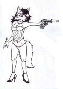 Rating: Safe Score: 0 Tags: absurd_res ankle_strap_heels anthro biped black_and_white canid canine clothed clothing corset e621 ear_piercing female footwear fox front_view full-length_portrait gun handgun hi_res high_heels holding_gun holding_object holding_ranged_weapon holding_weapon jewelry line_art lingerie mammal marker_(artwork) michaelfox1986 mixed_media monochrome necklace panties pen_(artwork) piercing pistol portrait pumps ranged_weapon ring shoes silencer sketch solo standing stiletto_heels topwear traditional_media_(artwork) underwear weapon User: bunchy7s