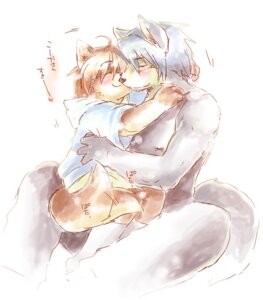 Rating: Safe Score: 0 Tags: anthro blush canid canine canis clothed clothing domestic_dog duo e621 eyes_closed haruki husky kissing kouya_aotsuki male male/male mammal morenatsu nordic_sled_dog shirt shun_kodori simple_background spitz tail tail_motion tailwag tank_top topwear unavailable_at_source white_background wolf young User: bunchy7s